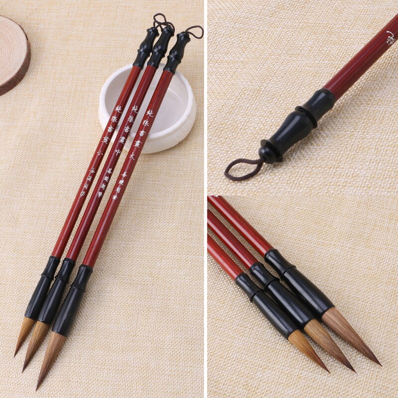 Pluma de tinta china tradicional, pincel de escritura de pelo de lobo de madera Litchi, suministros de papelería para caligrafía, 1 unidad