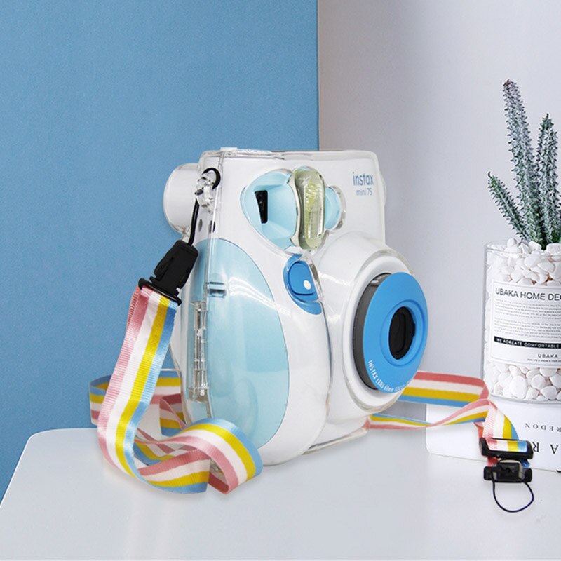 Fujifilm Instax Mini 7s 7C Cámara de película instantánea funda transparente, cristal protector funda transparente bolsa con correa de hombro arcoíris