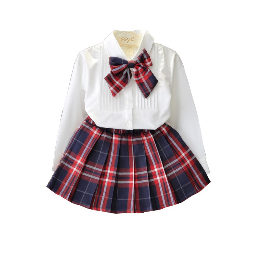 Uniforme escolar de estilo británico para niños y niñas, conjunto de falda de cuadros rojos, blusa blanca, para actuaciones de coros y bailes, 90-130cm: 90cm height