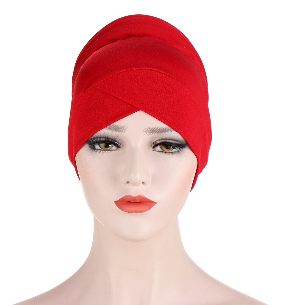 Vrouwen Elastische Doek Hoofd Cap Moslim Sjaal Cap Hoed Vrouwen \ 'S Hijaabs Tulband Dames Haaraccessoires Hoofddoek Islamitische Arabische caps: 05 Red