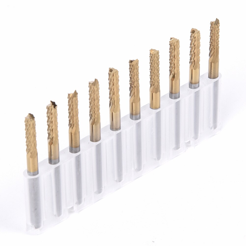 10Pcs Enkele Fluit Cnc Router Bit Spiral End Mill 1/8 Inch Schacht Carbide Frees Spiraal Pvc Pcb Cutter hout Graveren