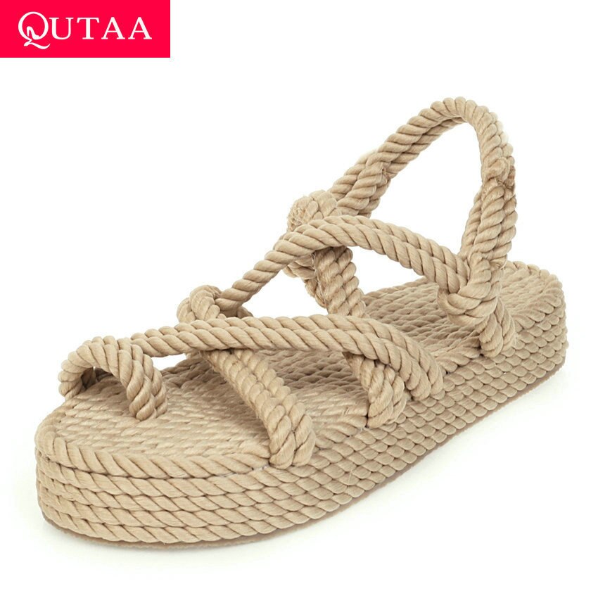Qutaa platform nylon slingback sommer strand kvinder sko kilehæl foran bageste rem alle match dame sandaler stor størrelse 34-43