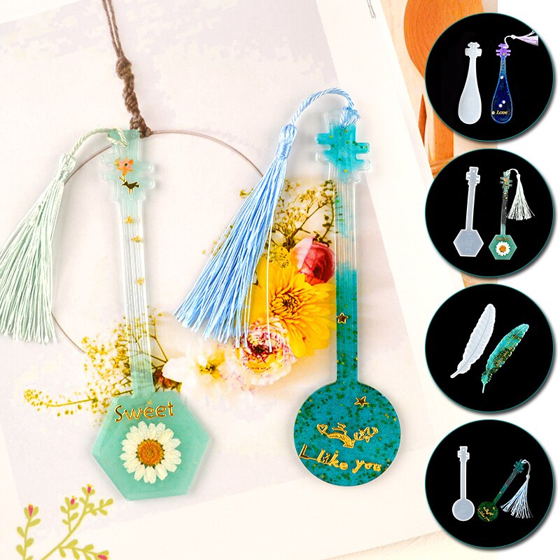Marcapáginas DIY, molde de silicona, haz tu propio libro, marcador de libro, pluma Rectangular, instrumento Musical clásico, moldes de resina epoxi