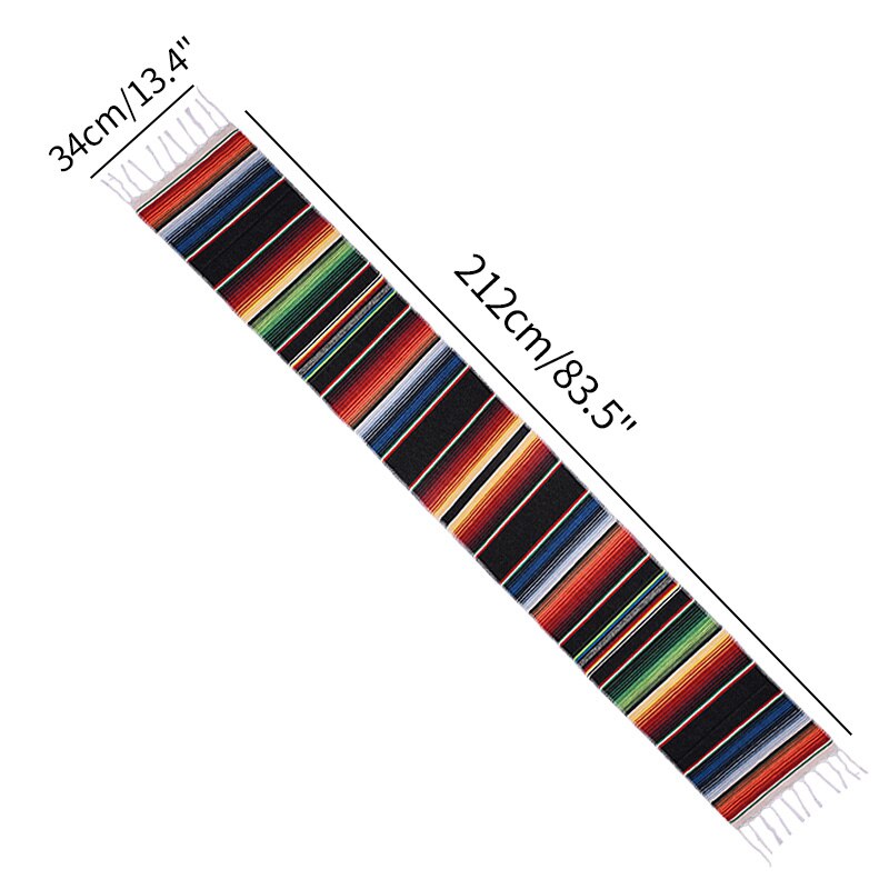 Regnbue bordløber stribe bordløbere med kvast mexicansk dug til bryllupsfest bomuldsdug flag 34 x 212cm