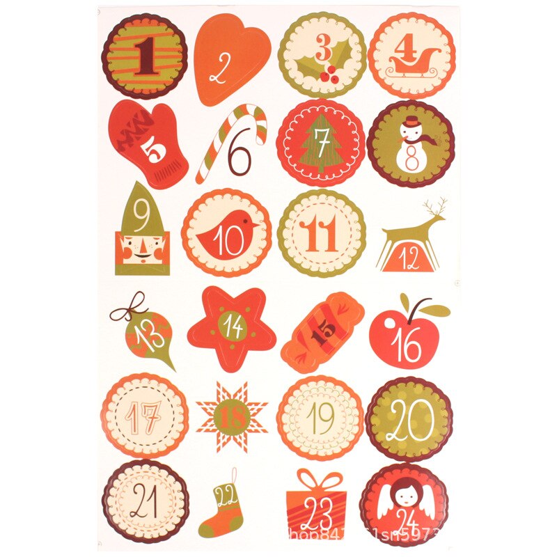 24 stk/sæt glædelig jul adventskalender nummer papirklistermærke kage sliksæl klistermærker gør det selv emballage etiketter juledekor: 1