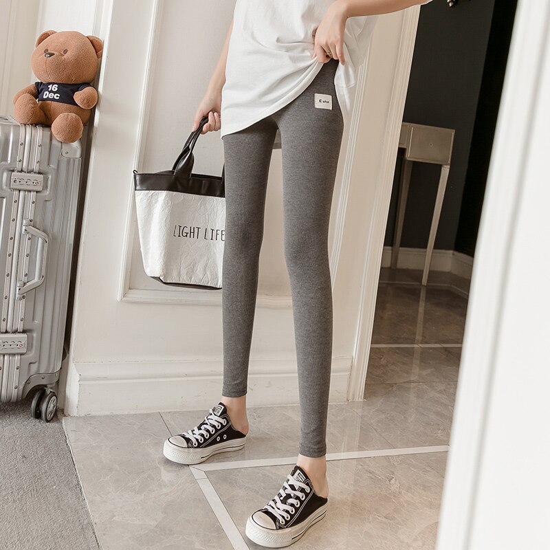 1625# Maternity Pants Spring Autumn Stretch Elastic Waist Belly Support Pants Maternity Leggings Maternity Trousers: Dark Grey / M