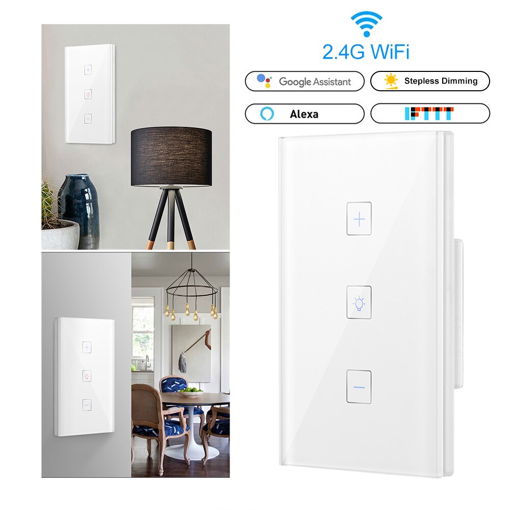 Dimmer 220v Wall Smart WiFi Touch Dimmer Switch 1 Gang 400W Wireless Light Switch Work With Alexa And Google Assistant