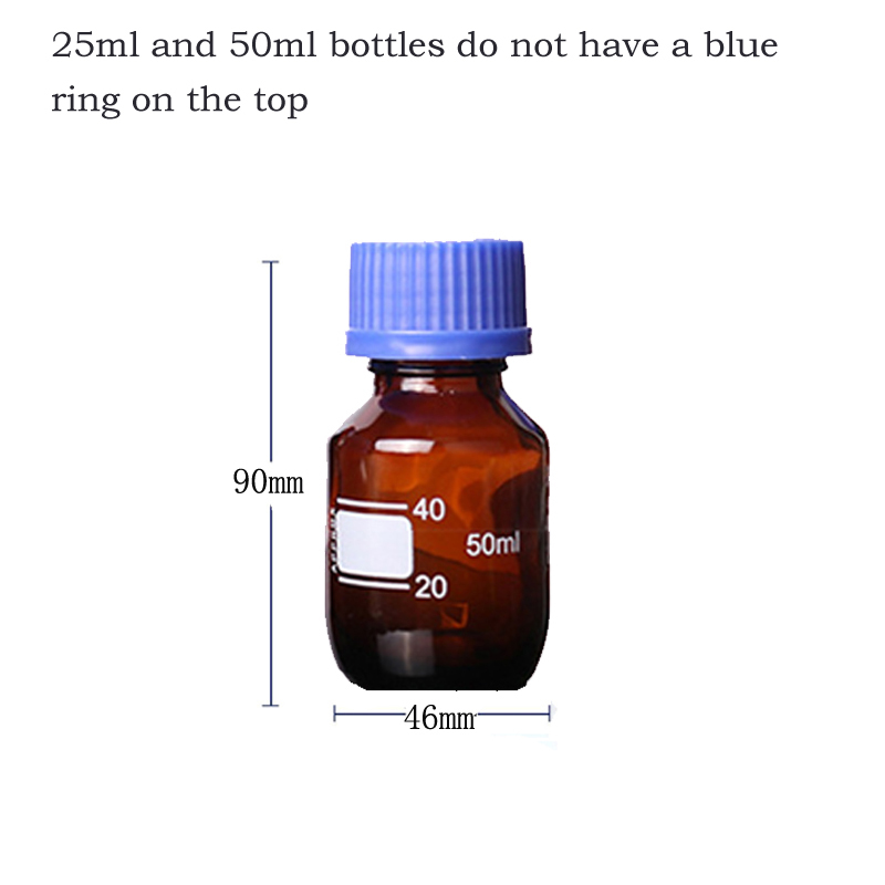 Botellas de almacenamiento de medios de vidrio redondas graduadas, color marrón/transparente, 25-1000ml, con tapas de tornillo GL45 azules para líquidos reactivos de agua de laboratorio, 1 Uds.: Azul oscuro