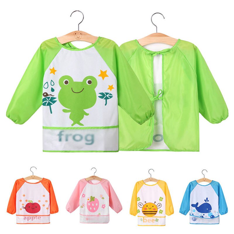 Schattige kinderen baby peuter baby waterdichte lange mouw slab cartoon voeding schort baby boerendoeken