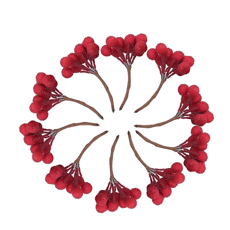 Dekorative mini jul frostede kunstige bær levende røde kristtorn bær kristtorn bær hjem krans: Stil 2