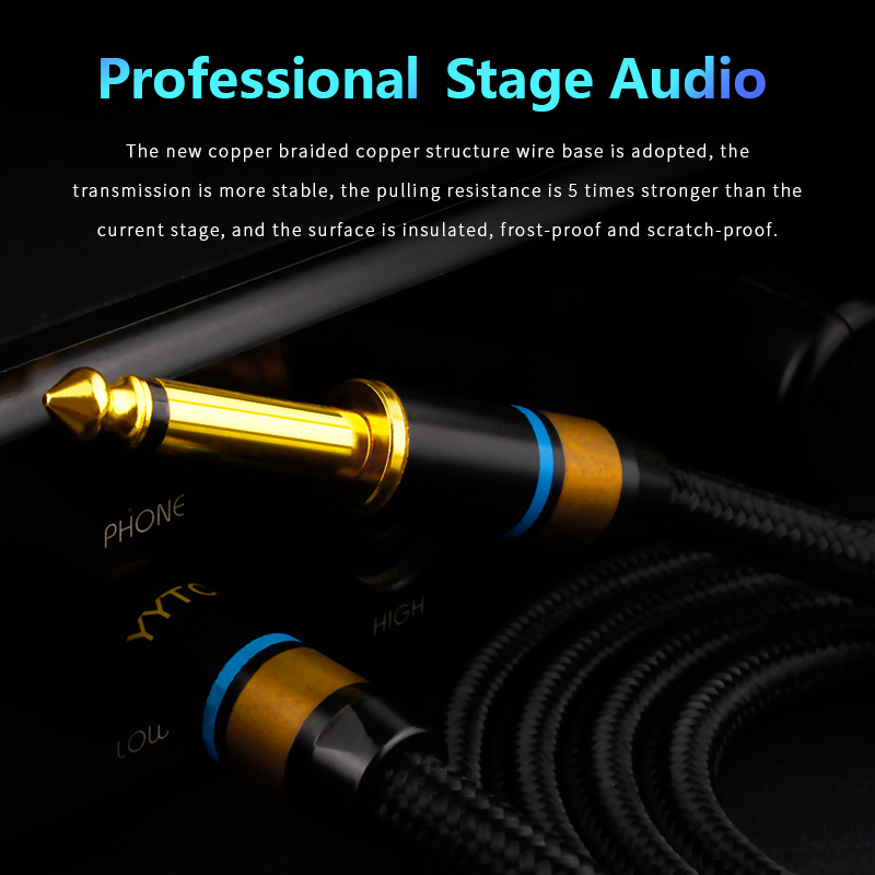 Cable auxiliar para guitarra, conector de Audio de 6,5mm a 6,5mm, 6,5mm, para mezclador de guitarra estéreo, amplificador y altavoz