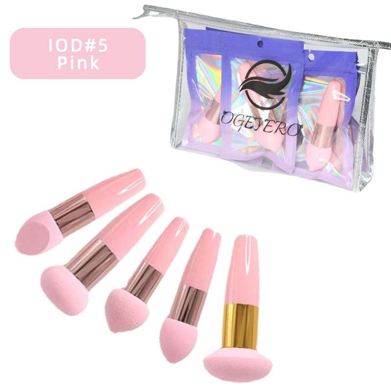 Esponja de base de maquillaje con cabeza de hongo, esponja de mezcla de polvo, Kit de belleza suave, herramientas de maquillaje cosmético , 5 piezas: IOD-5    pink