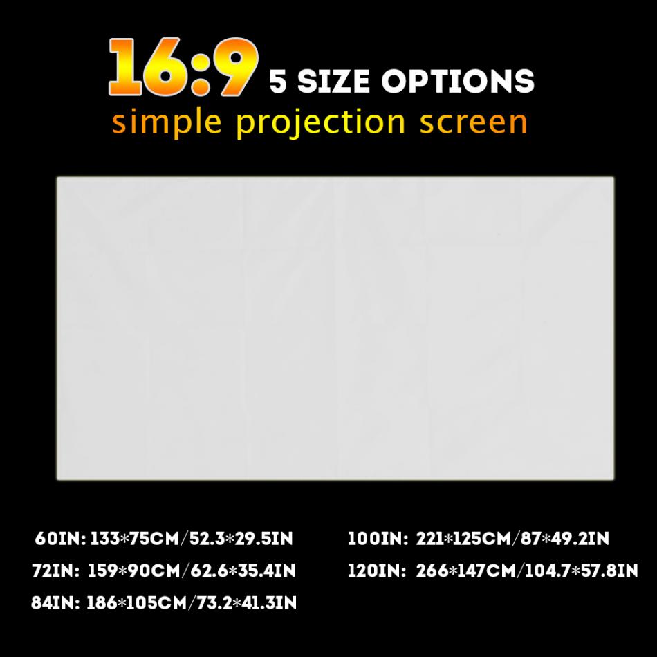 60-120 Inch Draagbare Witte Kleur Projector Gordijn Projectiescherm 16:9 Voor Home Theater Cinema Party pantalla proyector