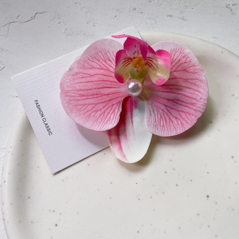 Grampos de cabelo de borboleta de flor de orquídea artificial para mulheres meninas phalaenopsis pérola bico de pato grampos de cabelo acessórios de cabelo: Rosa