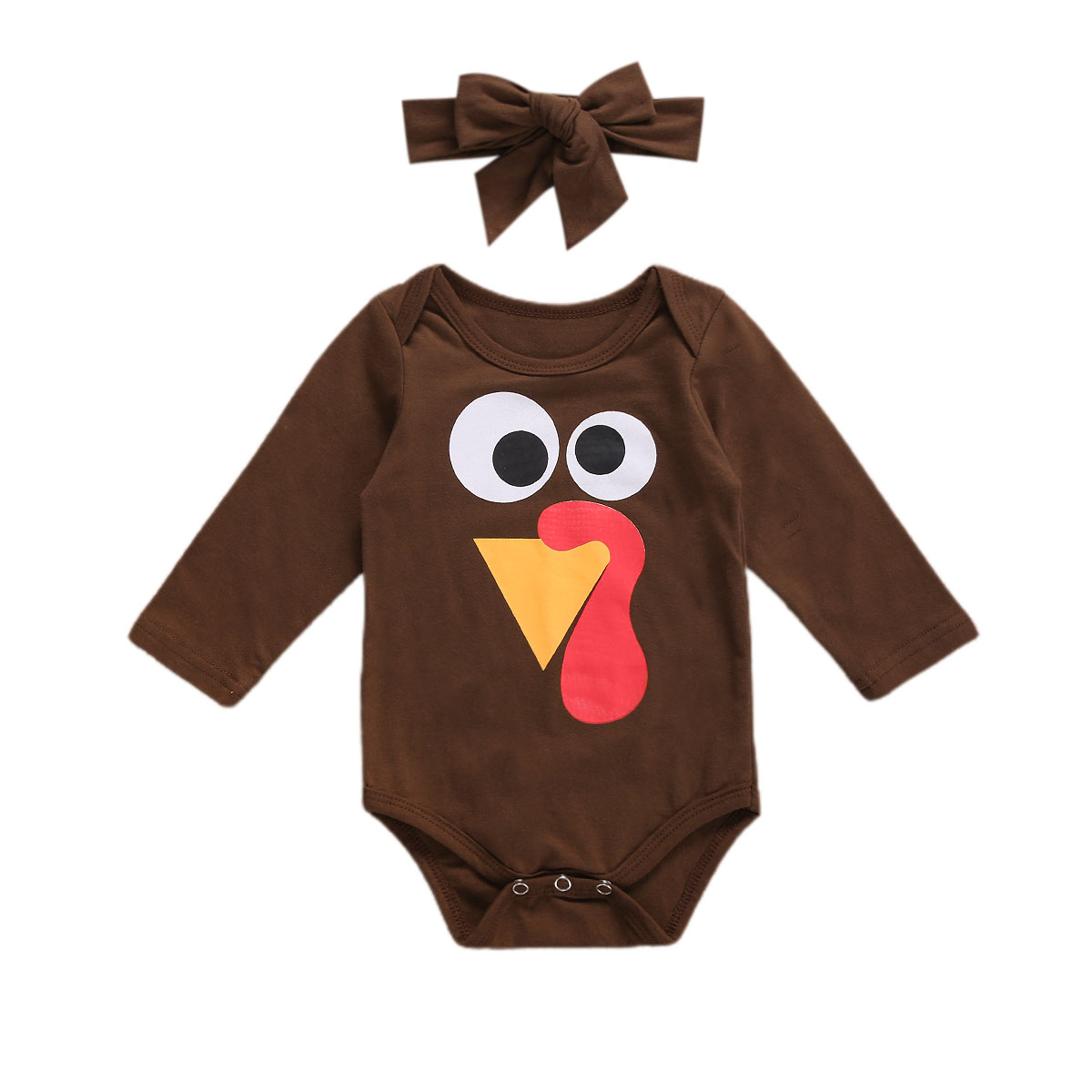 Toddler Infant Baby Boy Girl Thanksgiving Autumn Bodysuit Long Sleeve Round Neck Turkey Outfits Playsuit Jumpsuit Clothing