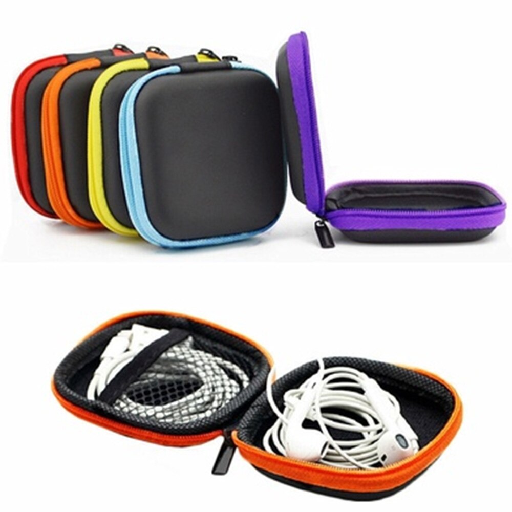 PU Leer Voor Oortelefoon Rits Hoofdtelefoon Oordopjes Kaarten Opbergtas Pouch Hard Case Doos draagbare Oortelefoon Tas Vierkante Case