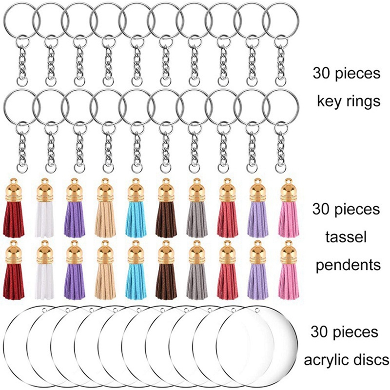 Acrylic Circle Keychain Blanks Clear Kit 120Pcs for Cricut Vinyl Project, Including Acrylic Disc Blanks, Tassels
