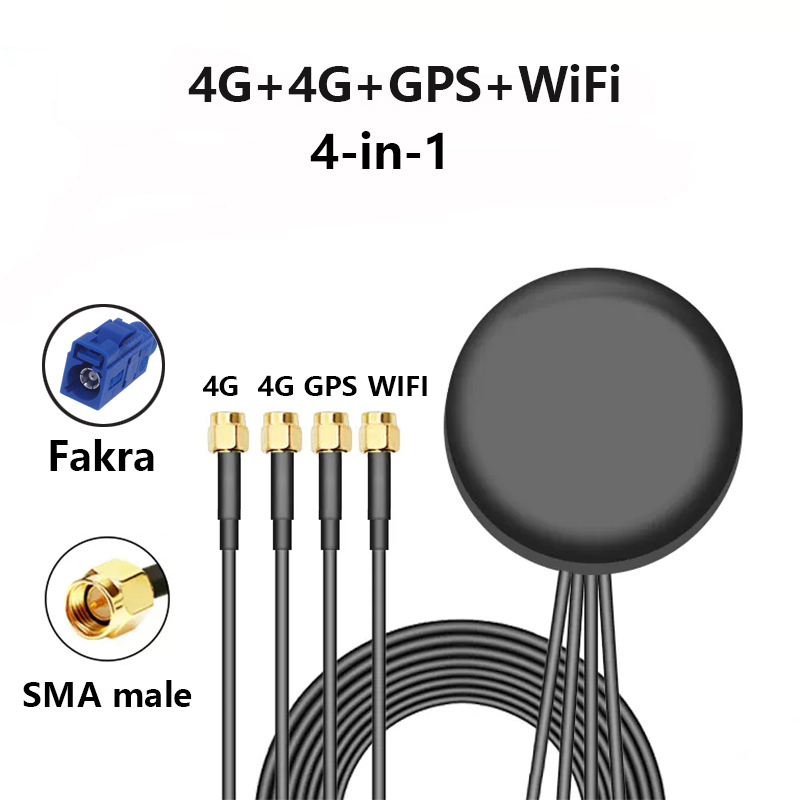 Antena piezas 4G + 4G + GPS + WIFI, Cuatro en Uno, 2,4G LTE + GPS + 2,4 Ghz, Bluetooth 5G, antena combinada para exteriores, pasta de 1,5 M, SMA FAKRA, 1 unidad