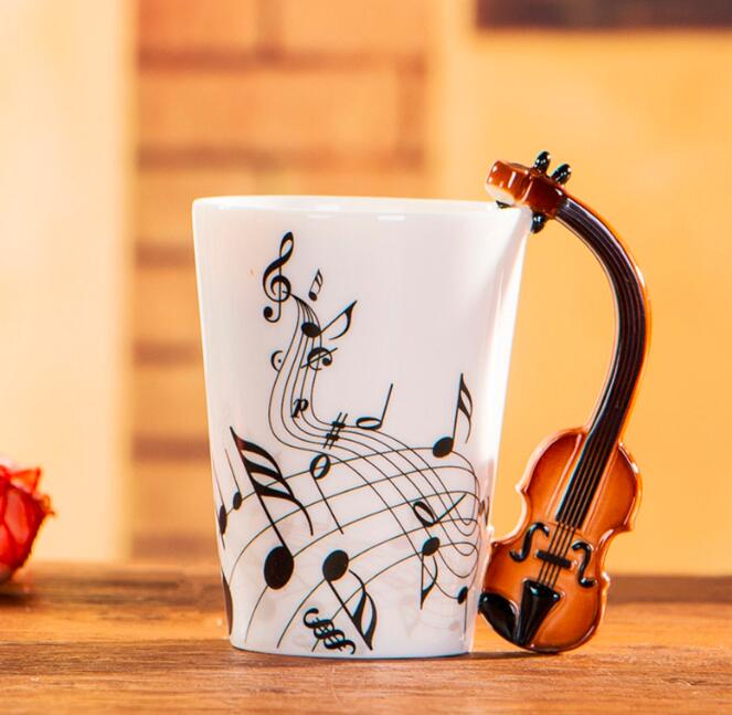 Caneca de cerâmica musical criativa 240ml, estilo violino, guitarra, café, chá, leite, canecas e copos com alça, presentes novidade: Verde