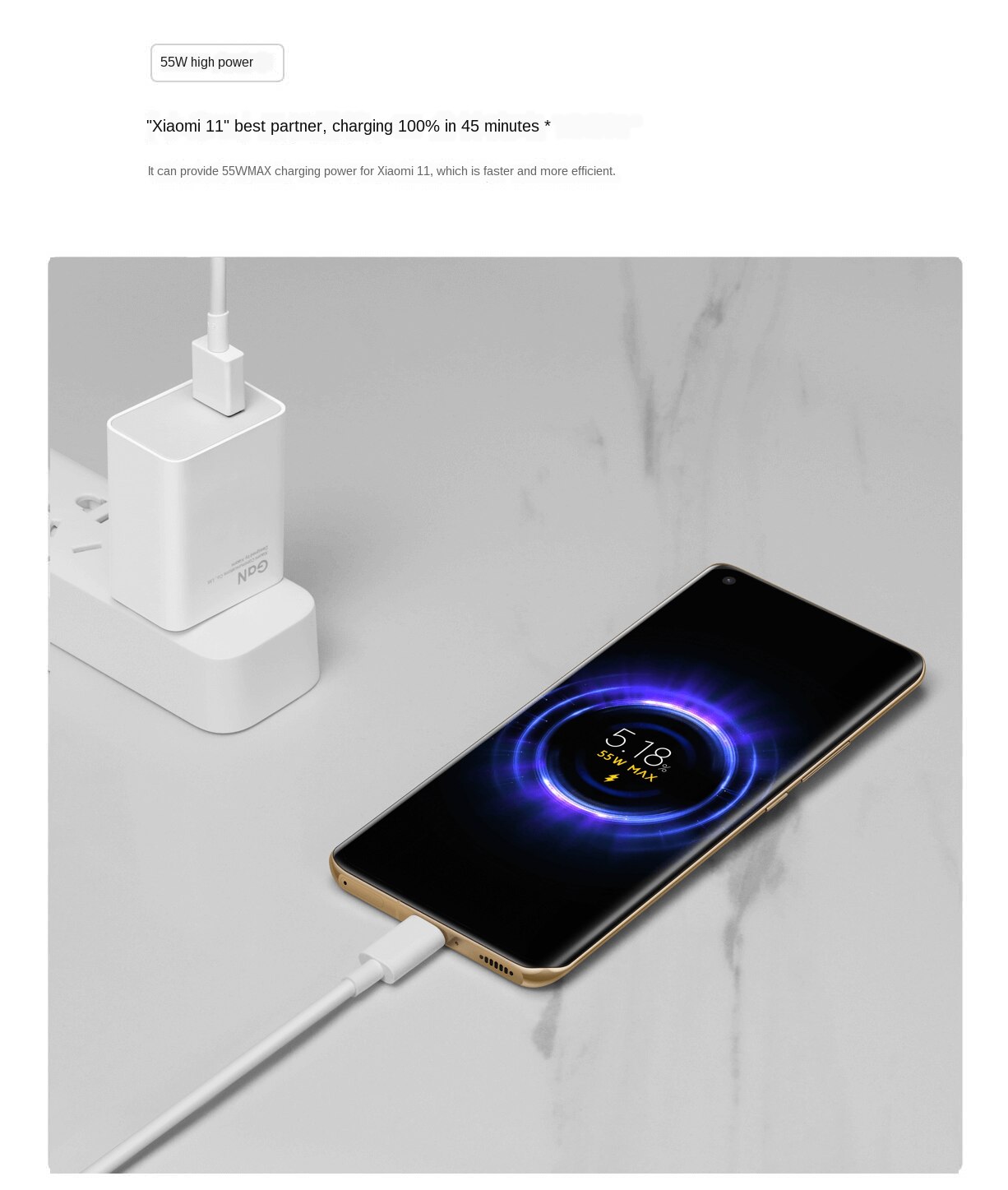 Original xiaomi gan charger 55w max schnelllade-ladegerät für mobiltelefone und laptops mit usb-c-kabel, leicht und tragbar