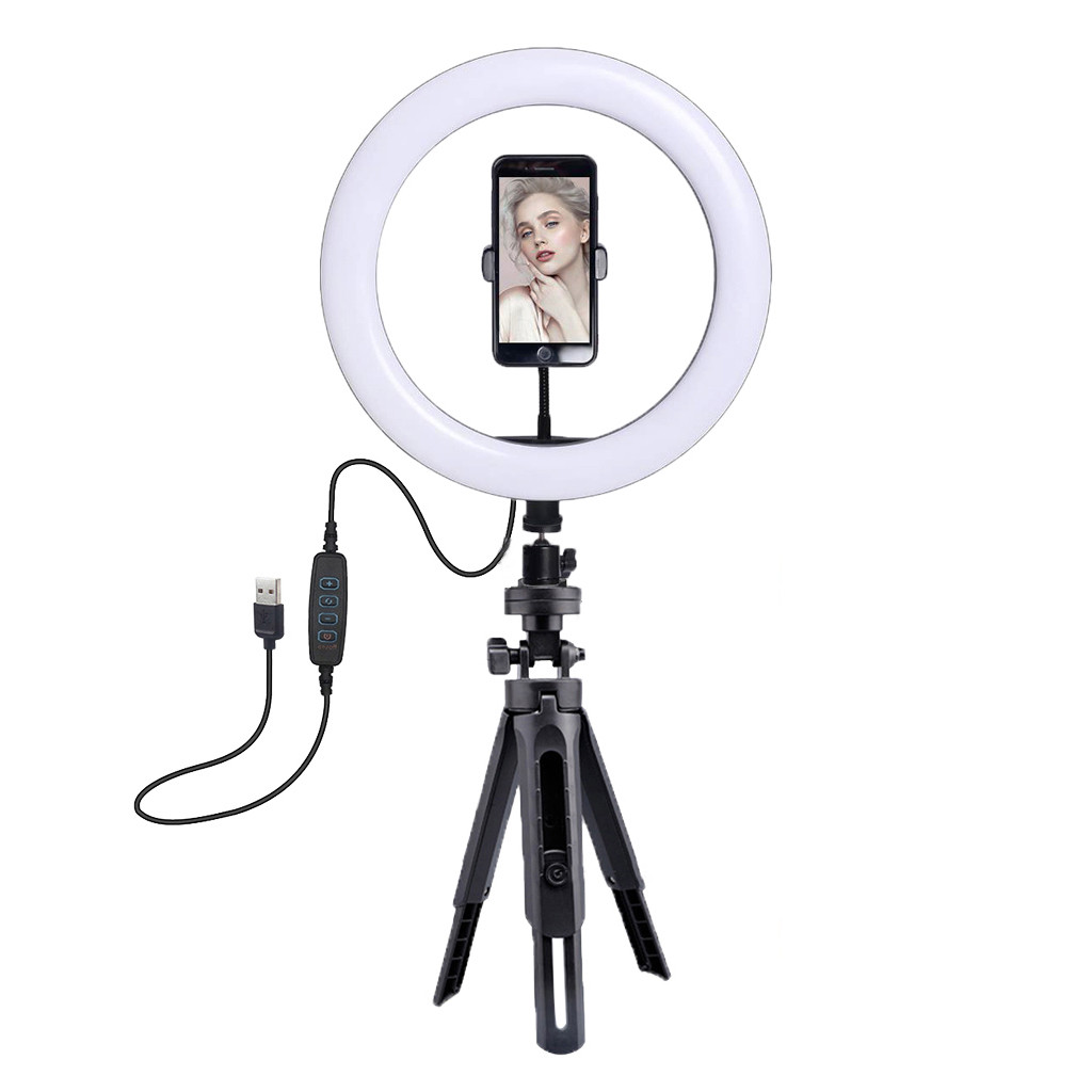 Ring Licht Statief Met 10 Inch Ronde Fotografie Lichten Webcast Verstelbare Mobiele Telefoon Houder Met Usb 3 Modes Led licht