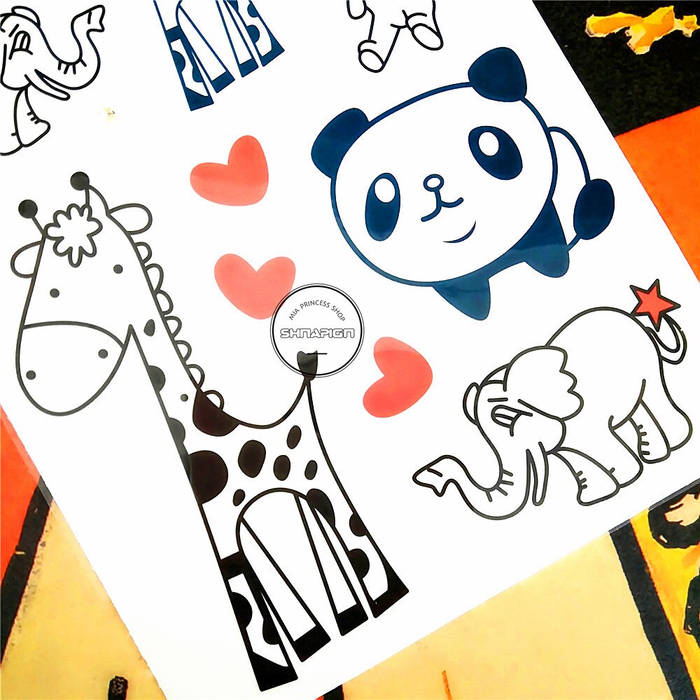 SHNAPIGN l'heureux Zoo girafe Panda éléphant enfant temporaire Art corporel Flash Tato autocollant 10*17 cm étanche henné