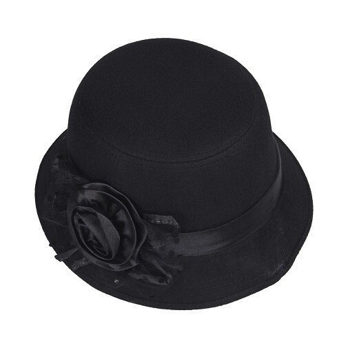 LNPBD – chapeau en feutre de laine pour femmes, couleur unie, rétro, Vintage, seau, automne, hiver: Black