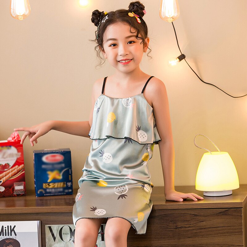 Été enfants enfant fille chemises de nuit dessin animé pyjama imprimé robes enfants sans manches décontracté és chemise de nuit robe de