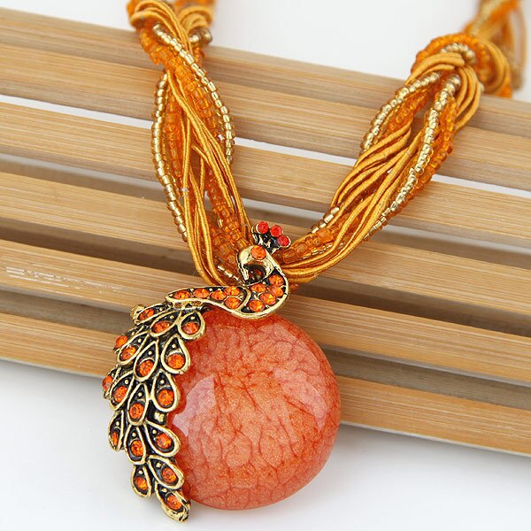 Ketting Etnische Overdrijving Crystal Ketting Bohemen Pauw Vrouw Retro Folk Stijl Trui Keten Woamn Ketting: orange