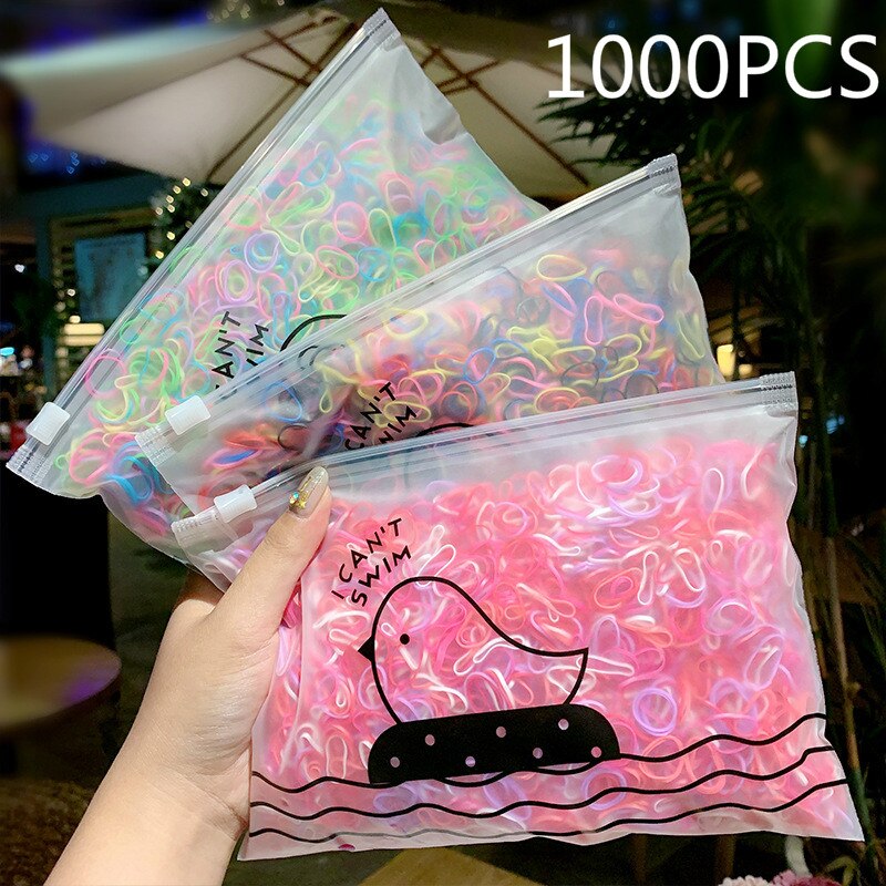 1000 Stks/pak Kids Meisjes Kleurrijke Kleine Wegwerp Elastiekjes, Elastische Haarbanden Touw Mode Haaraccessoires