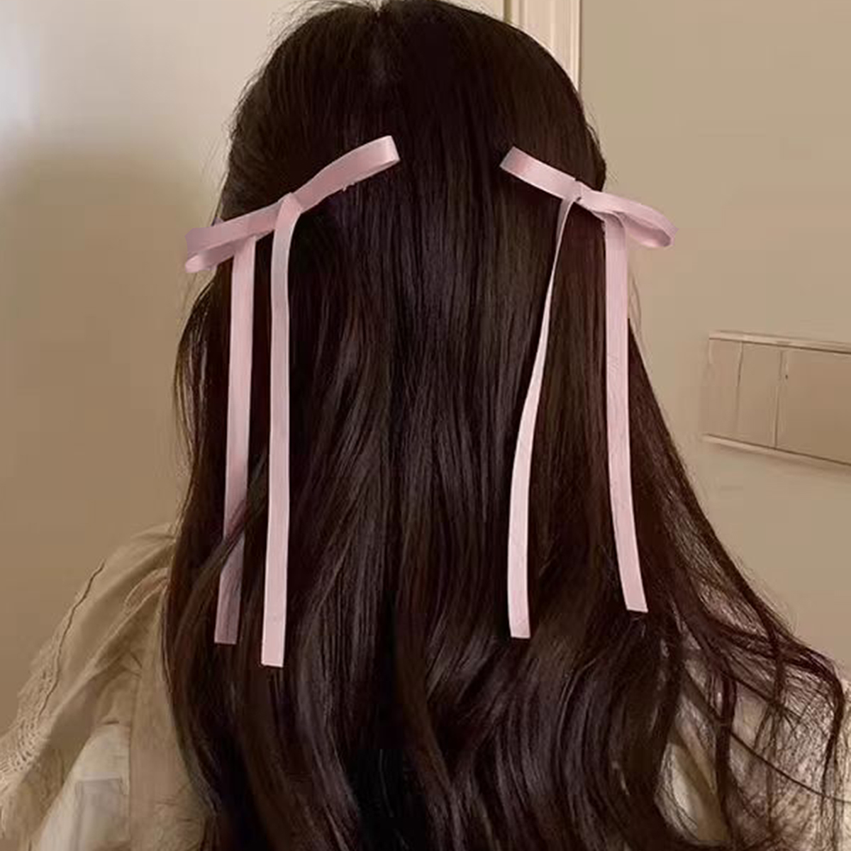 Lystrfac 2Pcs/Lot Fabric Hair Bow Hairpin for Women Girls Ribbon Hair clip Bow Top Clip Female Hair Accessories: Pink