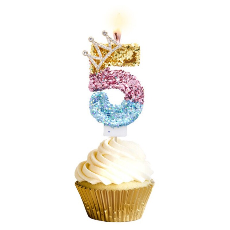 Blue Shell Glitter Crown Number Birthday Candles Cake Toppers Birthday Wedding Digital Cakes Dessert Decor Birthday Decoration: Style 2-5