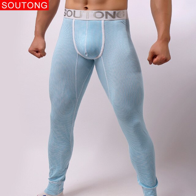 Soutong termoundertøj mandlige vinter varme mænd lange underbukser spandex printet mænd termo undertøj mænd termobukser  qk08: Qk08-3 blå / L