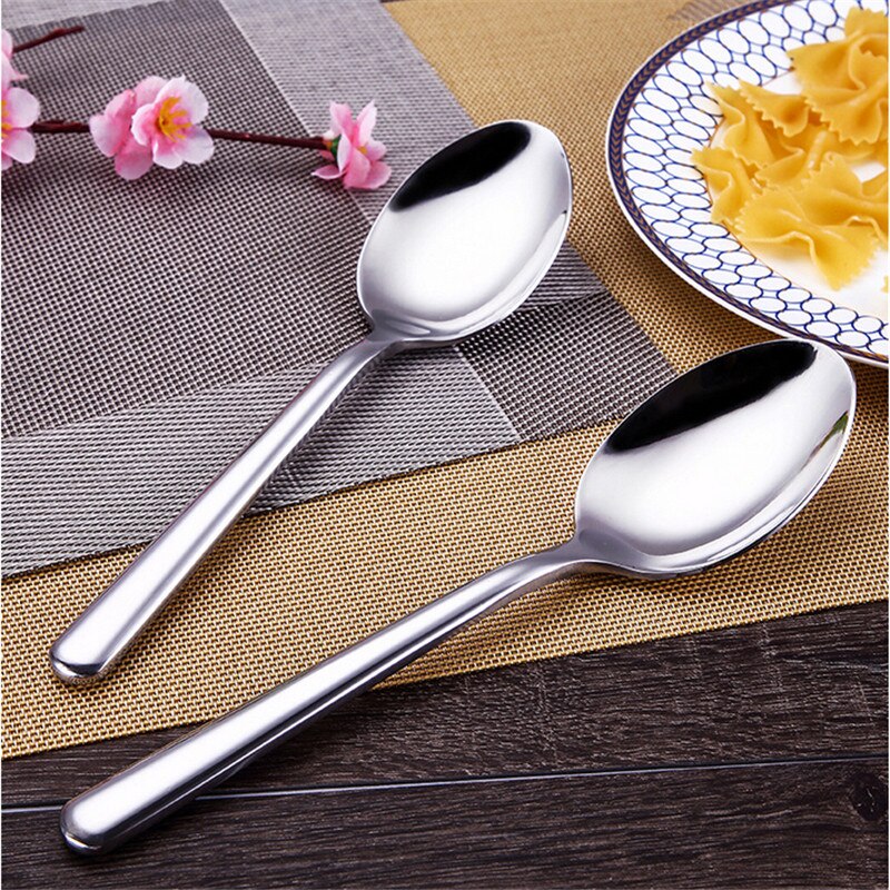 1Pc Thicken Dinner Dish Soup Rice Western Restaurant Bar Cafe Public Spoon Large Stainless Steel Round Head Buffet Serving Spoon