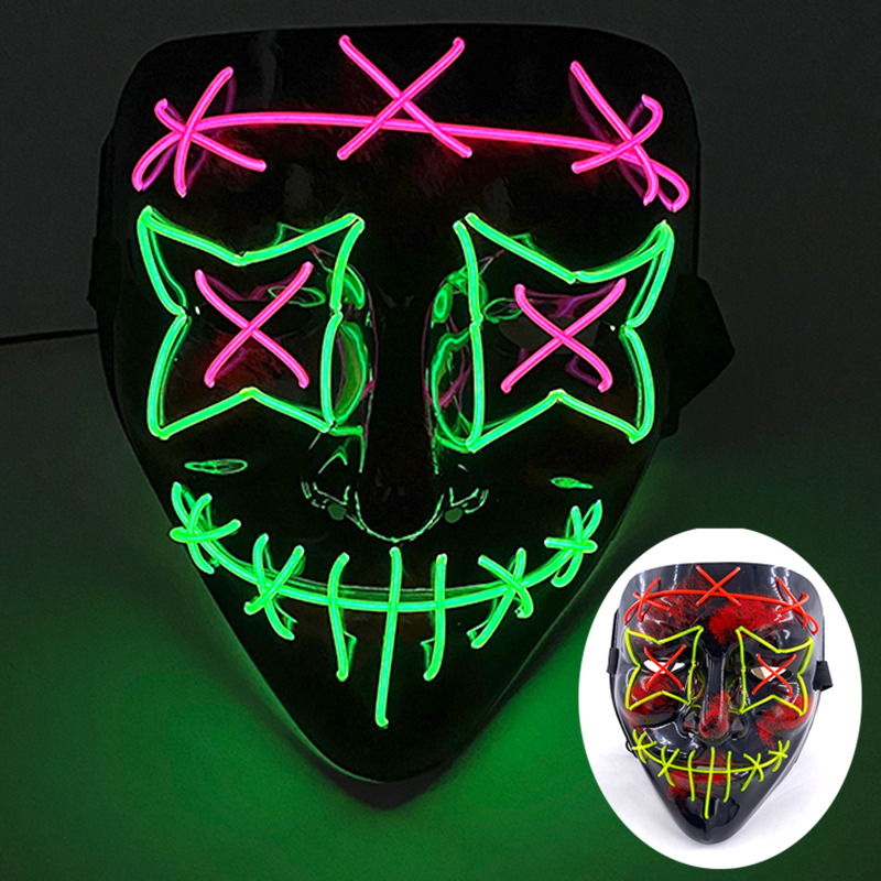 Wireless Scary Glowing Mask LED Luminous Purge Mask Carnival Horror Neon Light Up Cosplay Party Mask Festival Costume Supplies: Yellow