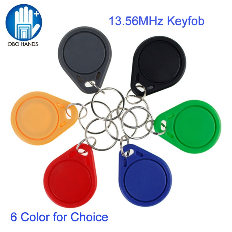 OBO HANDS RFID Keyfob Card Badge Readable MF 1K S50 Chip 13.56MHz Proximity IC Keyfobs NFC Keychain Token Brand (Pack of 50)