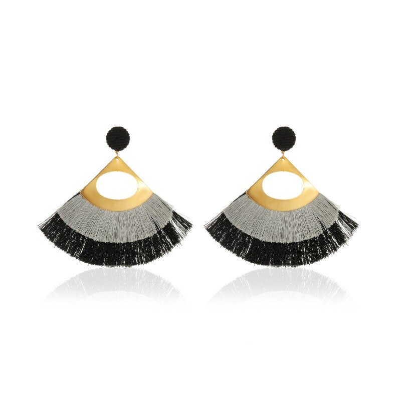 ZYZQ Böhmischen Lange Quaste Ohrringe für Frauen Jahrgang Runde überbacken Boho Metall Zwei-Farbe Ohrringe Schmuck