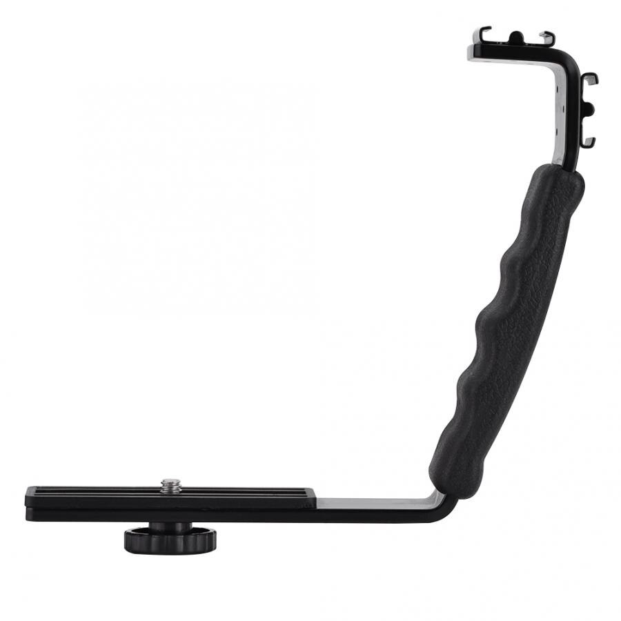 Nueva llamativa Zapata de Flash de cámara soporte en L Doble Adaptador de montaje de soporte de zapata DV micrófono luz LED doble zapata soporte Flash