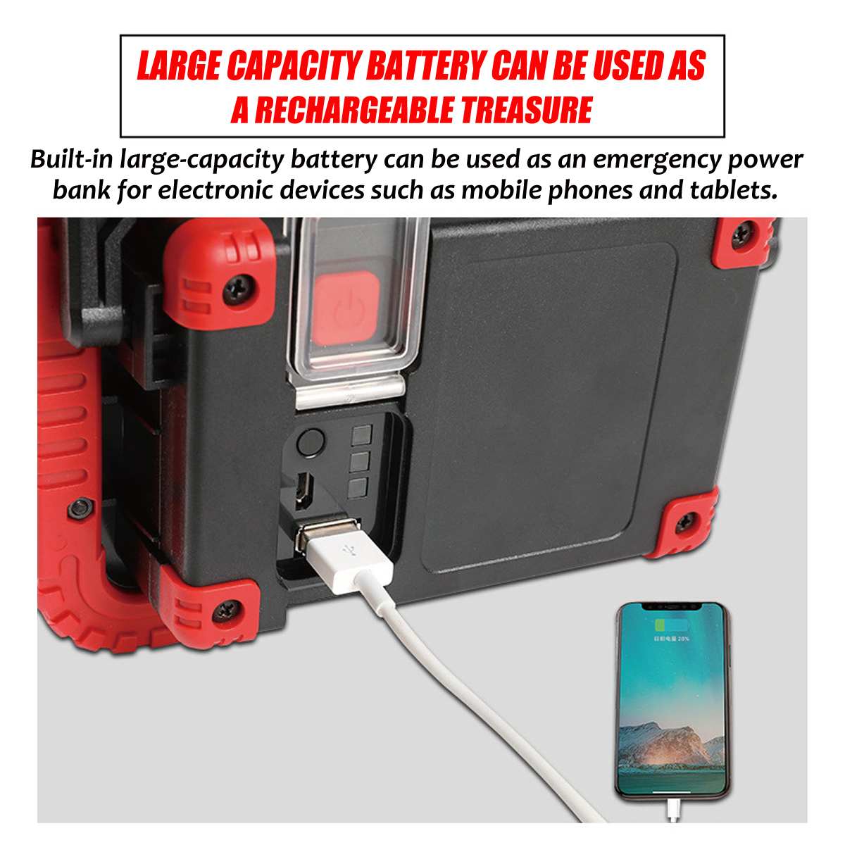 Lámpara LED COB de 380W con Usb/batería, linterna portátil, foco de luz Led para Camping, reflector Led portátil de emergencia