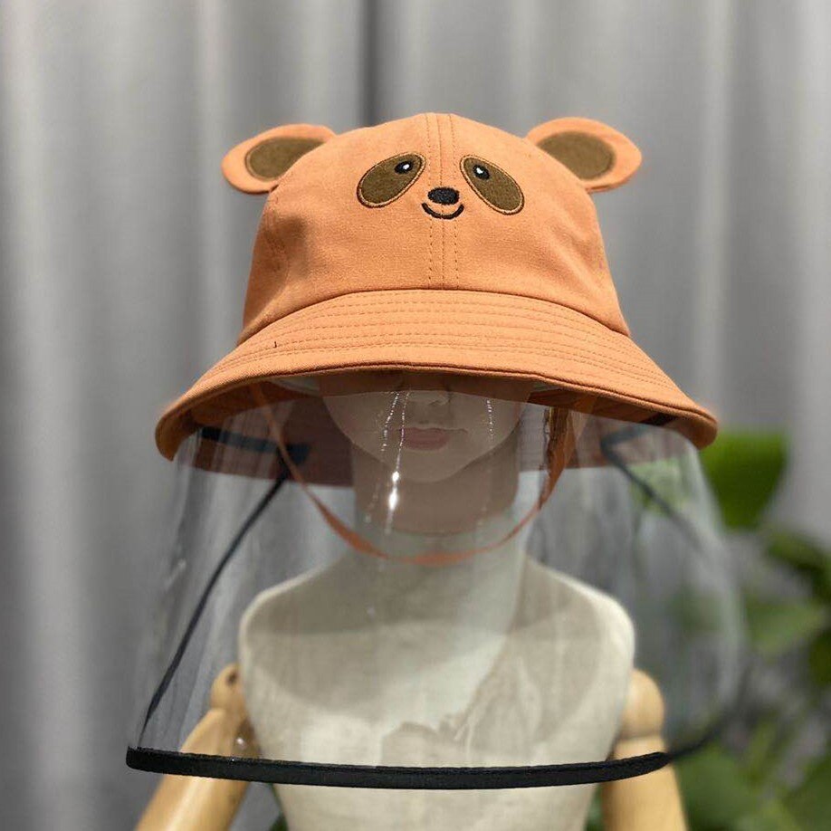 Kids Children Cute Cartoon Bear/Mouse Anti Saliva Anti Droplet Dust-proof Safe Protective Hats with Clear Full Face Cover Shield: Orange Bear