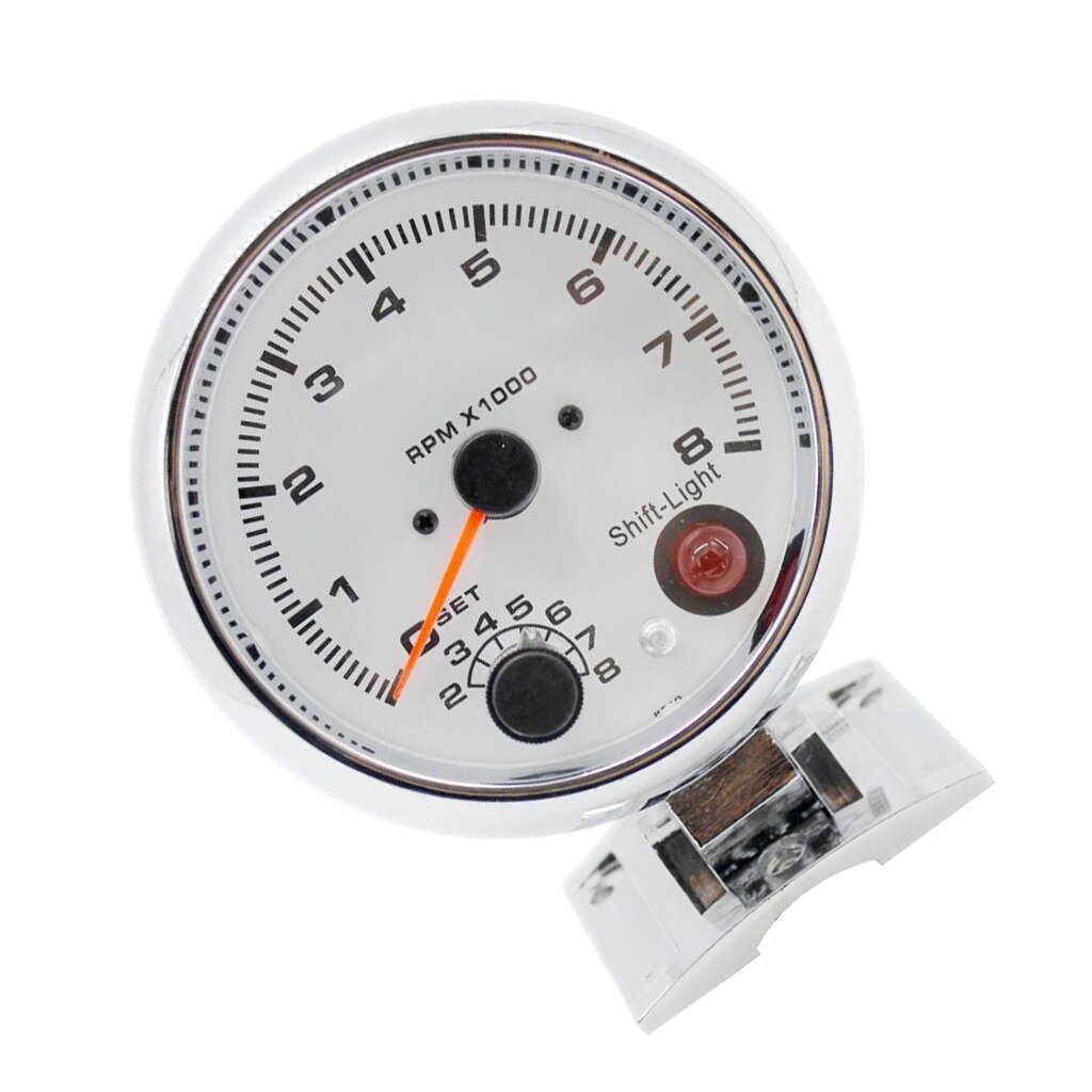 3.75 Inch 95mm White Face Car Tachometer Tacho Gauge w/ Shift Light 0-8000RPM