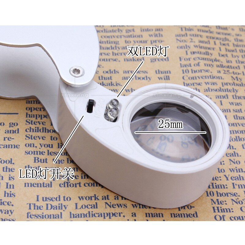 40X Jewelers Loupe Folding Pocket Magnifier 2 LED Magnifier Handheld Portable Magnifying Glass with Light Diamond Stamp Lupa