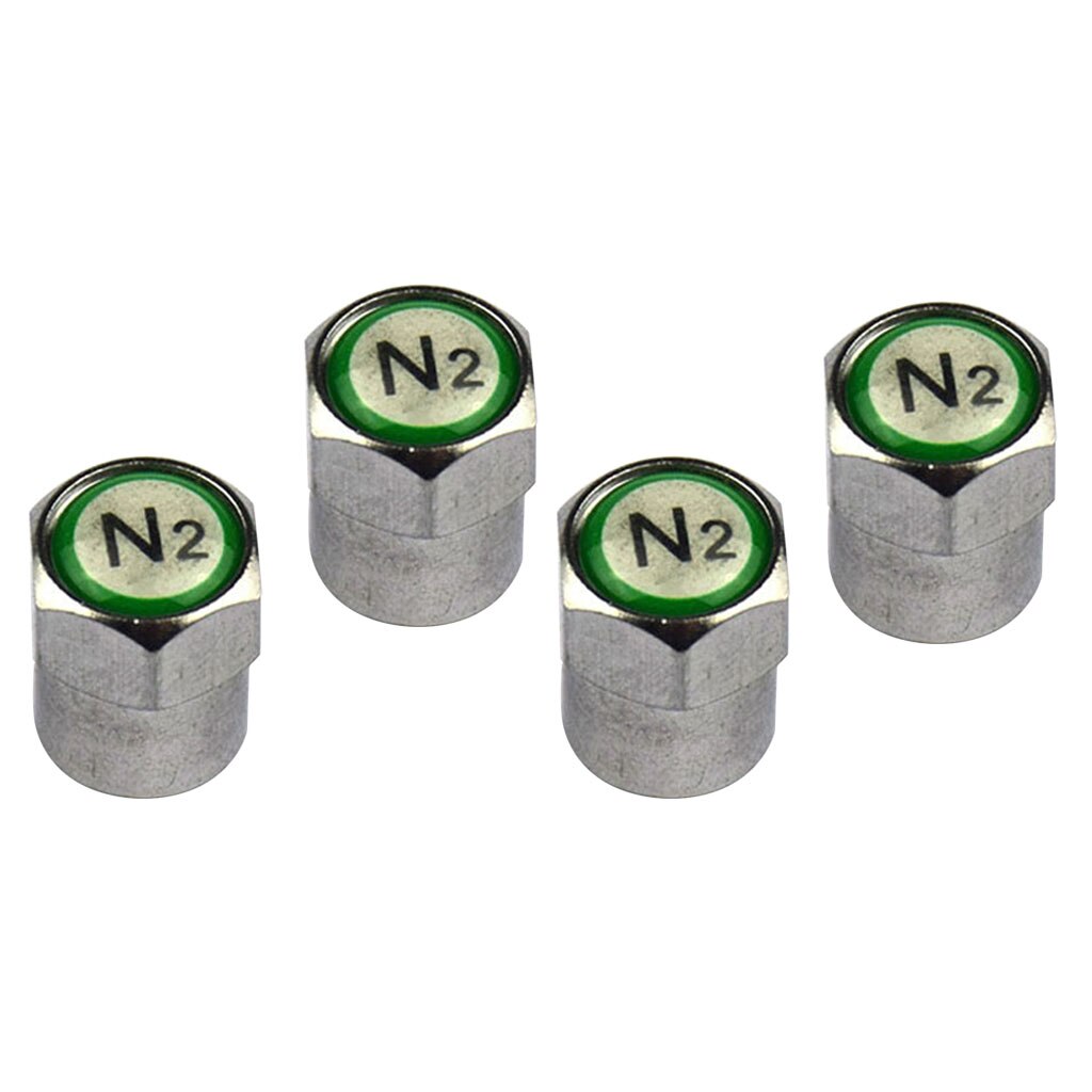 Set of 4 Nitrogen N2 Green Copper Tire Stem Valve Caps Covers
