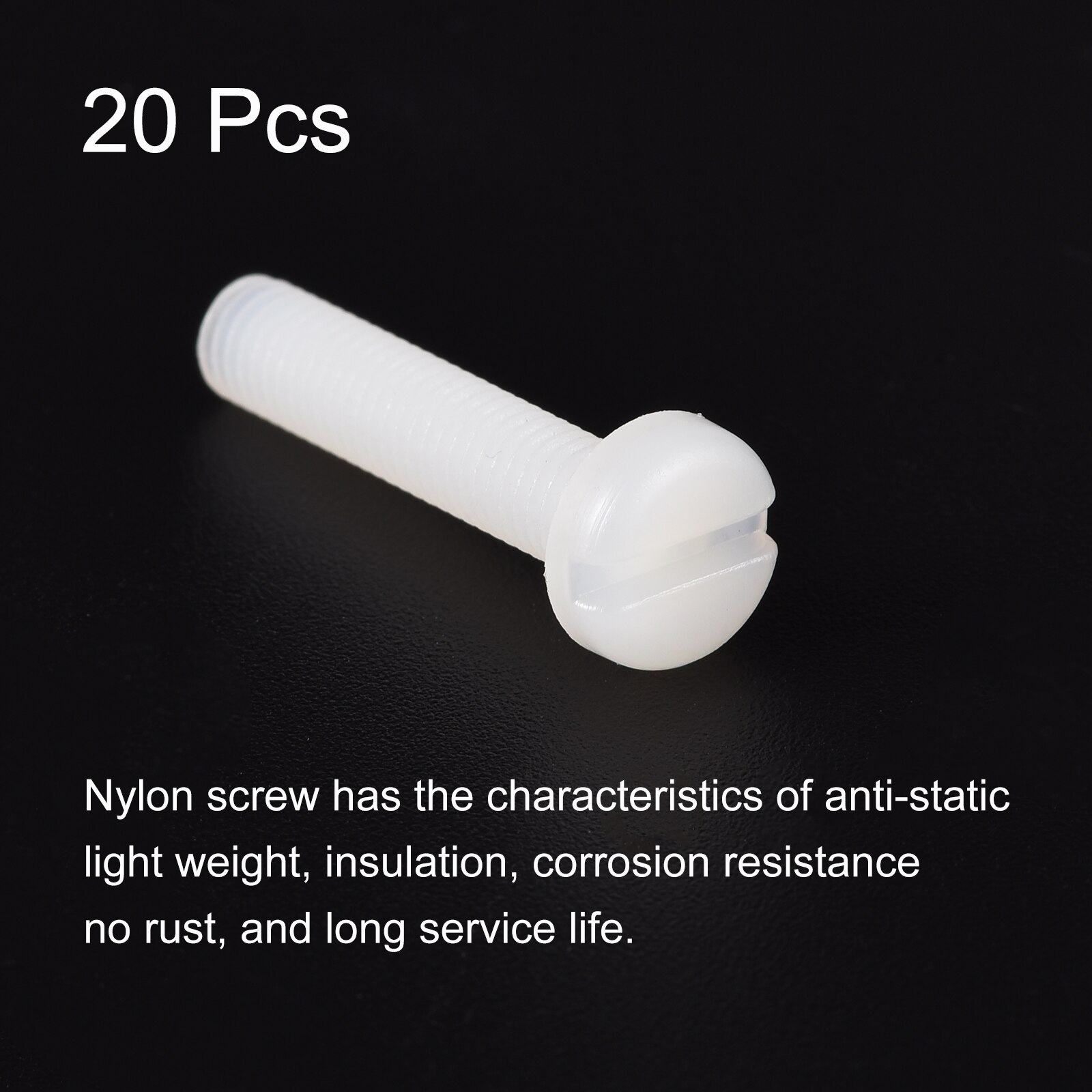 Uxcell M5 x 30mm Nylon Machine Screws, Pan Head Slotted Screw Fasteners, 20pcs