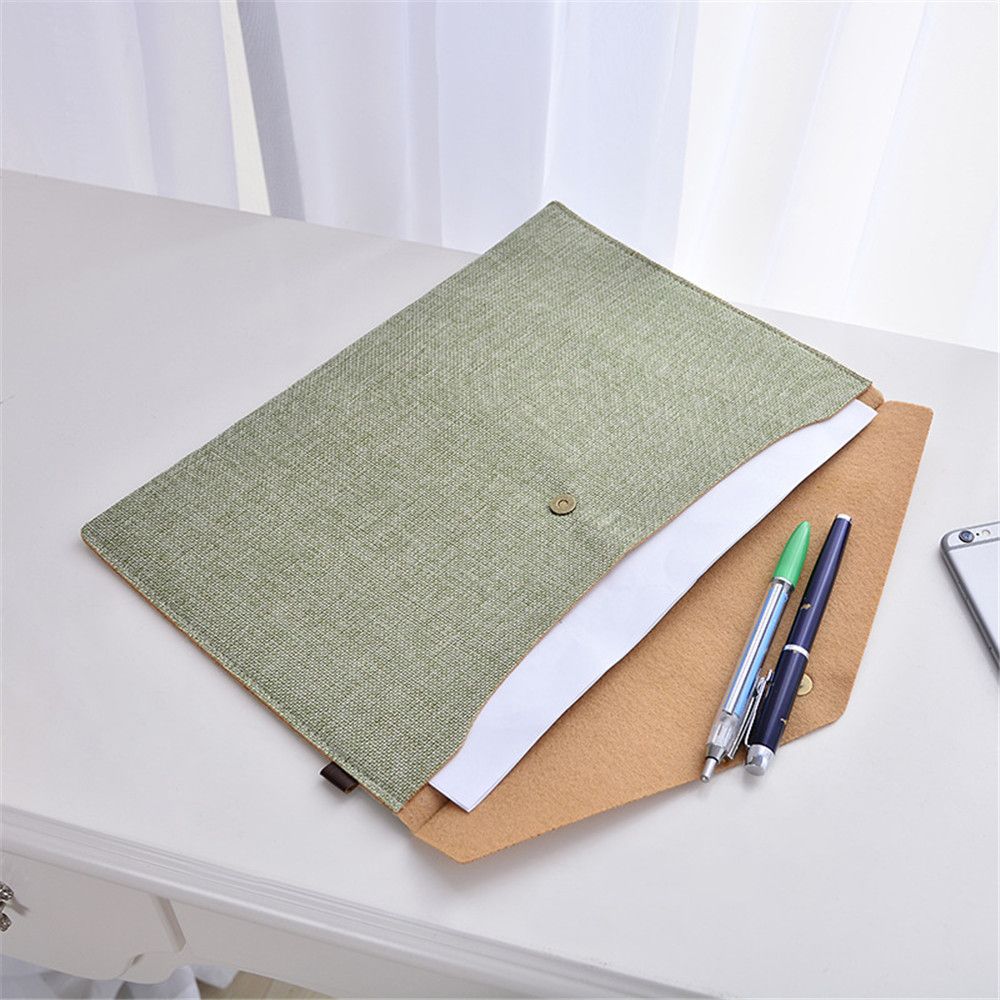 1pc Imitation Linen Canvas File Bag Button Closure Folder Bag Office Document Folder Storage File Organizer Office Desk Supplies