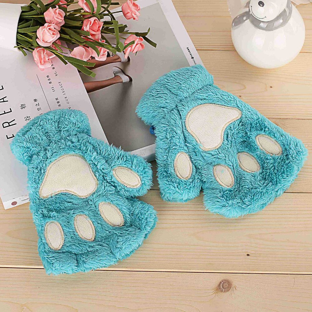 Gants d'hiver mignons griffe De chat | Gant femme, hiver poignet bras tricoté clavier Long doigts sans doigts, mitaine pour Luva De Luvas De Inverno YA: Bleu