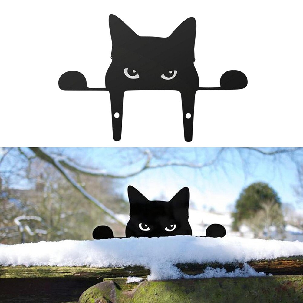 Cat Garden Sculpture Lawn Ornament For Black Cat Metal Peeping Cat Animals Yard Art Garden Home Decoration Sculpture