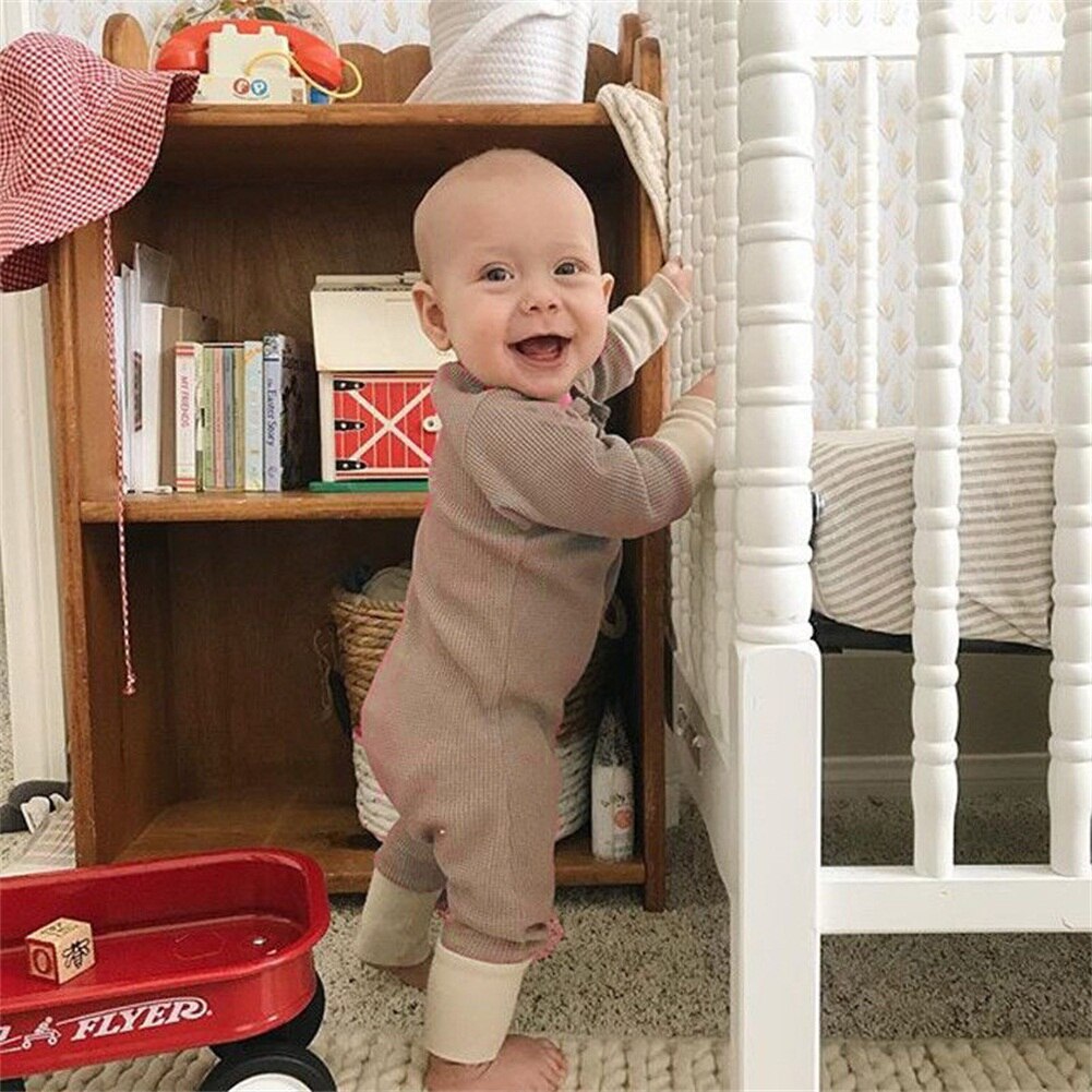 Infant Newborn Baby Boy Cotton Long Sleeve Solid Jumpsuit Romper Playsuit Spring Autumn Outfit Set 3-18M: Khaki / 6M