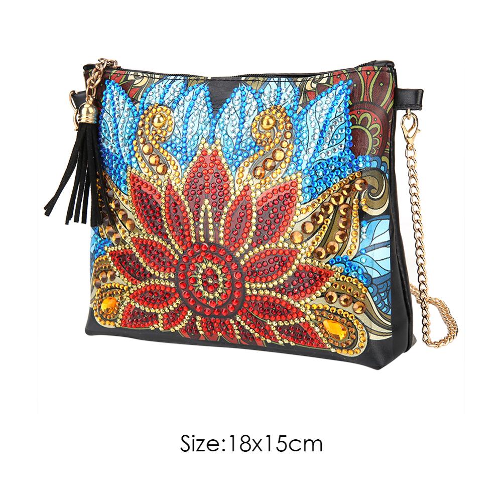 5d diy especial em forma de pintura diamante couro do plutônio crossbody sacos de embreagem corrente diy artesanato bordado flor pavão carteira: 04