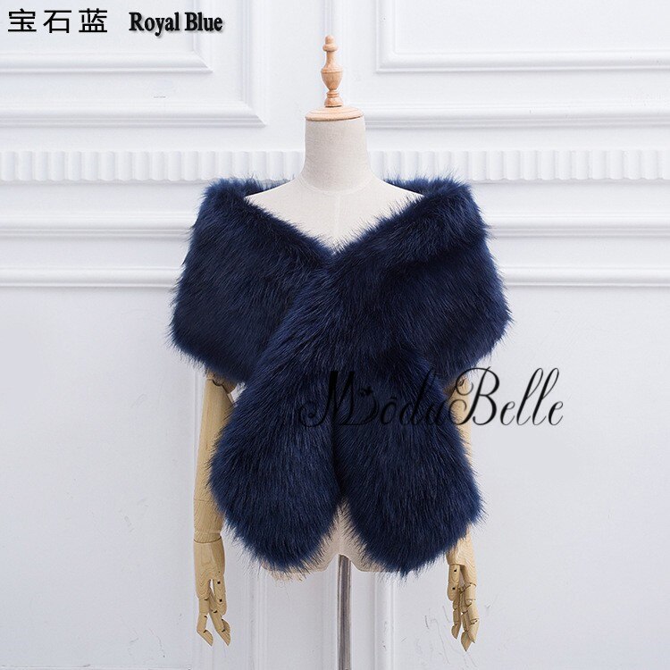 Modabelle Faux Fur Bolero Jassen Ivoor Bruids Stola Bolero Grijs Koningsblauw Rood Roze Avond Sjaals Wedding Wraps Vrouwen: Royal Blue